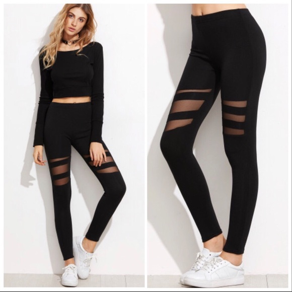 Pants - BLACK MESH INSERT LEGGING- Legging